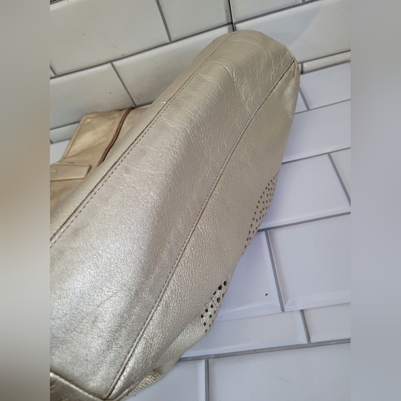 Coach Audrey Gold Metallic Leather Medium Size Tote Soft Pebble Leather Zip Clos - Picture 5 of 13